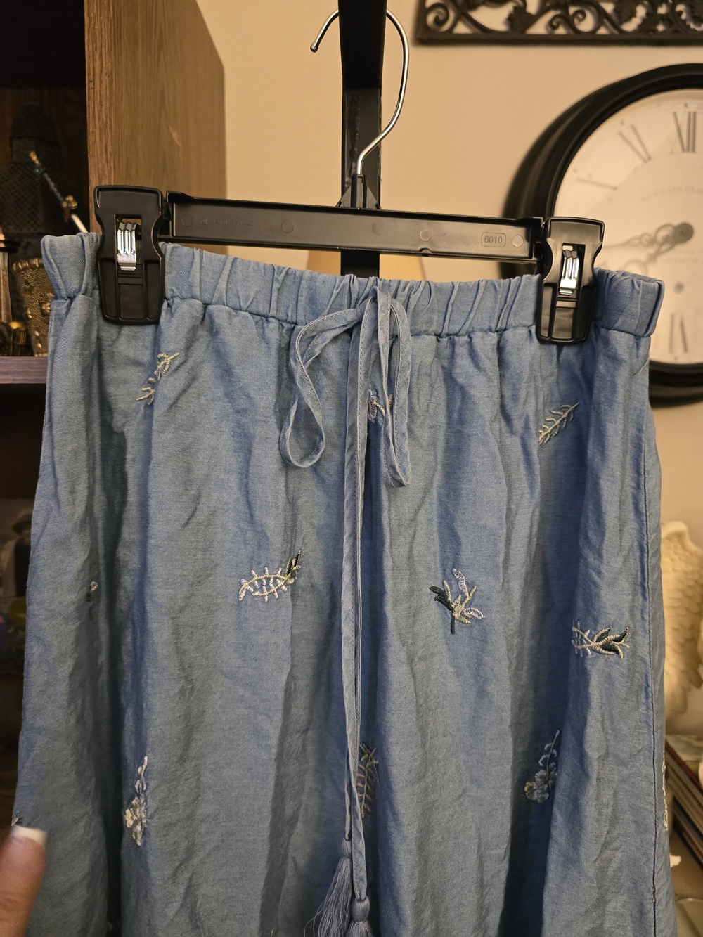 Indigo Rose Tencel Embroidered Chambray Tiered Maxi Skirt Boho Prairie Size M - Picture 4 of 6